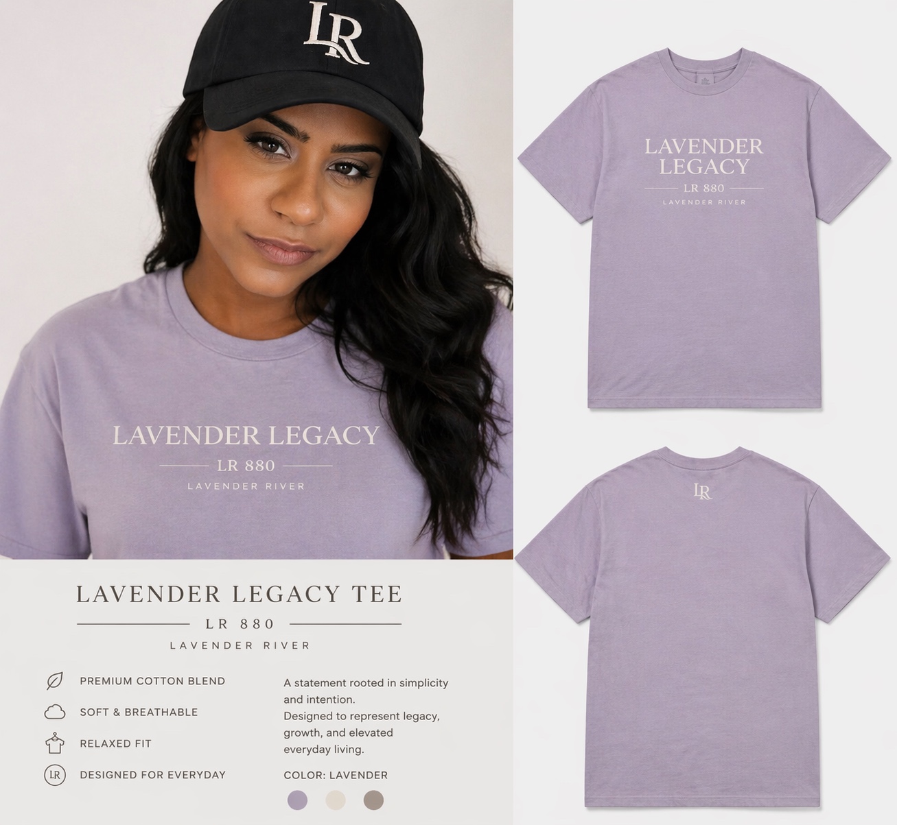 Lavender Legacy tee in lavender with embroidered LR 880 monogram