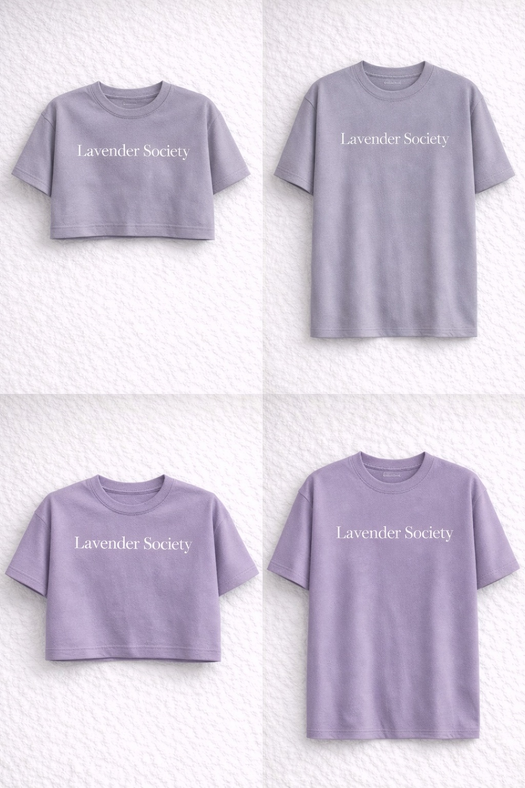 Lavender Society four-piece collection — tees and crewnecks